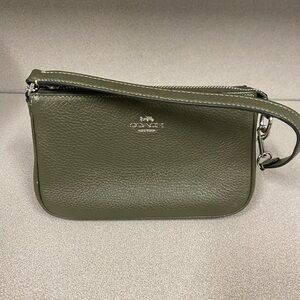 Coach Nolita 19 Olive Green Pebbled Leather Wristlet with Silver Tone Hardware